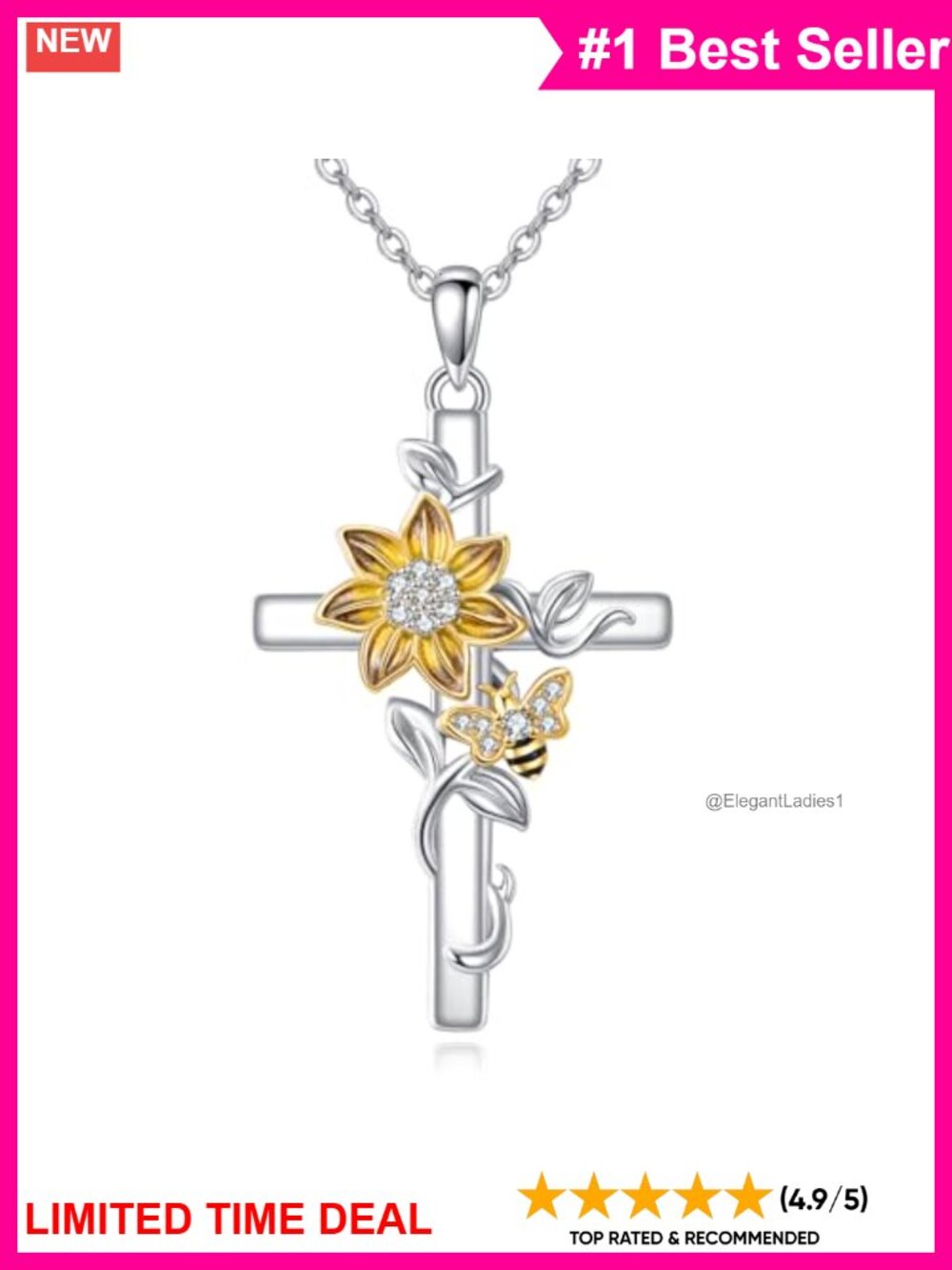 925 Sterling Silver Cross Necklace 18+2" Butterfly Mustard Seed Pendant